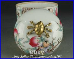 Qianlong Marked Chinese Famille rose Gilt Porcelain Tongzi Peach Jar Pot Box