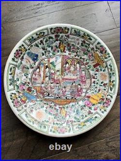 Qianlong Rose-Famille Large Charger, Chinese Antique Handpainted Charger, 36cm