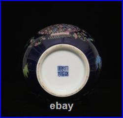 Qianlong Signed Antique Chinese Blue Glaze Famille Rose Vase Withflower