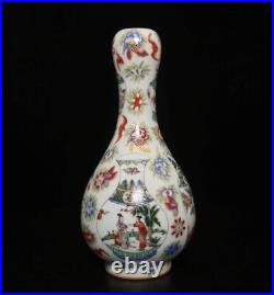 Qianlong Signed Antique Chinese Famille Rose Vase Withfigure