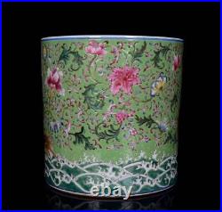 Qianlong Signed Old Chinese Famille Rose Brush Pot With dragon N108