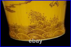 Qianlong Signed Old Chinese Famille Rose Yellow Glaze Vase Withdragon