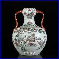 Qianlong Signed Old Chinese Famille Rose Zun Vase Withkid CK673