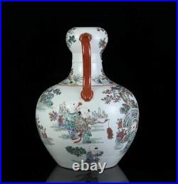 Qianlong Signed Old Chinese Famille Rose Zun Vase Withkid CK673