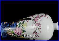Qianlong Signed Pair Old Chinese Famille Rose Vase Withbird CK19