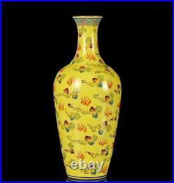 Qianlong Signed Pair Old Chinese Famille Rose Vase Withdragon N1316