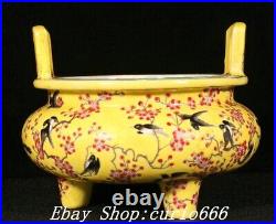 Qianlong Yellow Glaze Famille Rose Porcelain Flower Bird Pattern Incense Burner