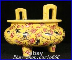 Qianlong Yellow Glaze Famille Rose Porcelain Flower Bird Pattern Incense Burner