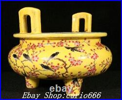 Qianlong Yellow Glaze Famille Rose Porcelain Flower Bird Pattern Incense Burner