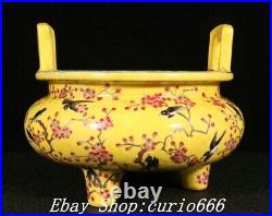 Qianlong Yellow Glaze Famille Rose Porcelain Flower Bird Pattern Incense Burner