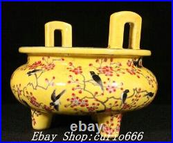 Qianlong Yellow Glaze Famille Rose Porcelain Flower Bird Pattern Incense Burner