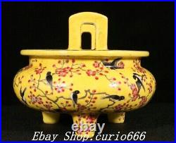 Qianlong Yellow Glaze Famille Rose Porcelain Flower Bird Pattern Incense Burner