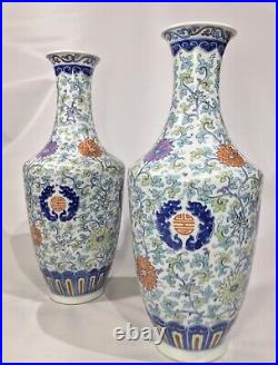 Qing Dynasty Antique Qianlong Doucai Famille Rose Vase Pair 18th Century