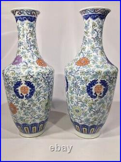 Qing Dynasty Antique Qianlong Doucai Famille Rose Vase Pair 18th Century