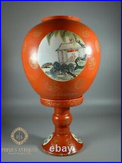 Rare Antique Qianlong Chinese Porcelain Handpainted Famille Rose Lamp And Shade