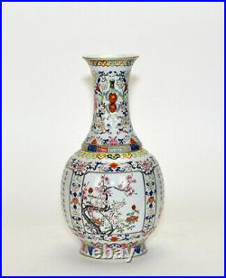 Superb Chinese Qing Qianlong Famille Rose Flower Porcelain Vase with Calligraphy