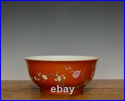 Superb Chinese Qing Qianlong Iron Red Glazed Famille Rose Floral Porcelain Bowl