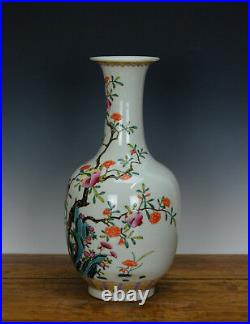 Superb Chinese Qing Qianlong MK Enamel Famille Rose Flower Porcelain Vase