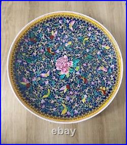 Vtg Chinese Export FAMILLE ROSE 14 Porcelain Charger Qing Dynasty Qianlong Blue