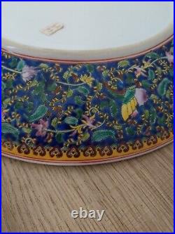 Vtg Chinese Export FAMILLE ROSE 14 Porcelain Charger Qing Dynasty Qianlong Blue