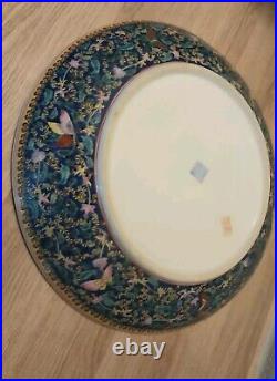 Vtg Chinese Export FAMILLE ROSE 14 Porcelain Charger Qing Dynasty Qianlong Blue